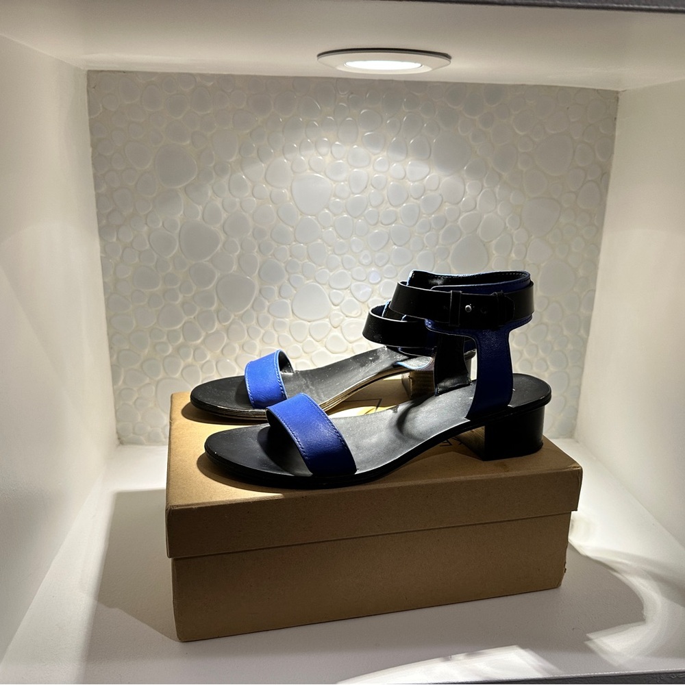 Kelsi Dagger Blue and Black Strappy Sandals